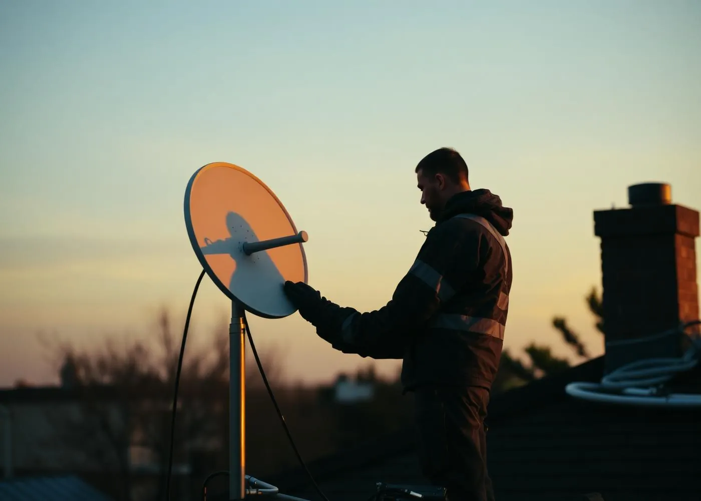 Technician installing a wireless dish